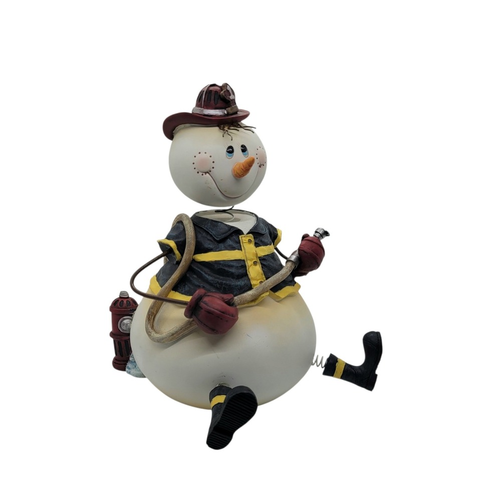 Snowman Firefighter Bobble Head Figurine Christmas Decor Fireman 9 Inch